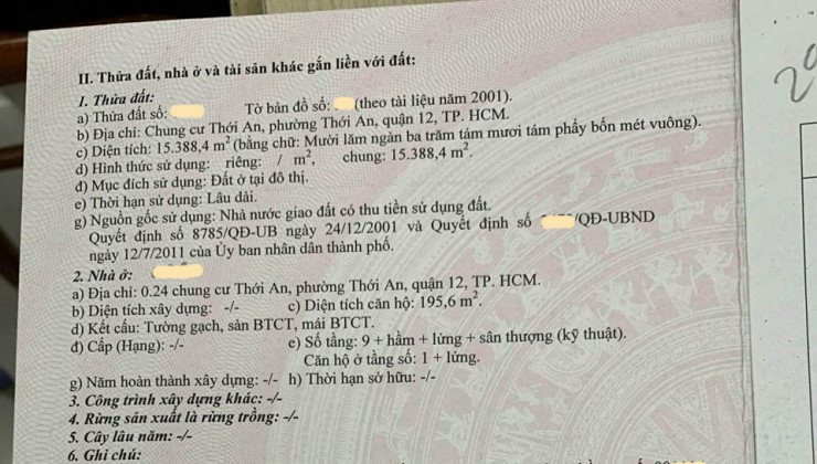 Bán nhà tầng trệt chung cư Thới An P. Thới An Quận 12, 196m2, giá giảm còn 6.x tỷ